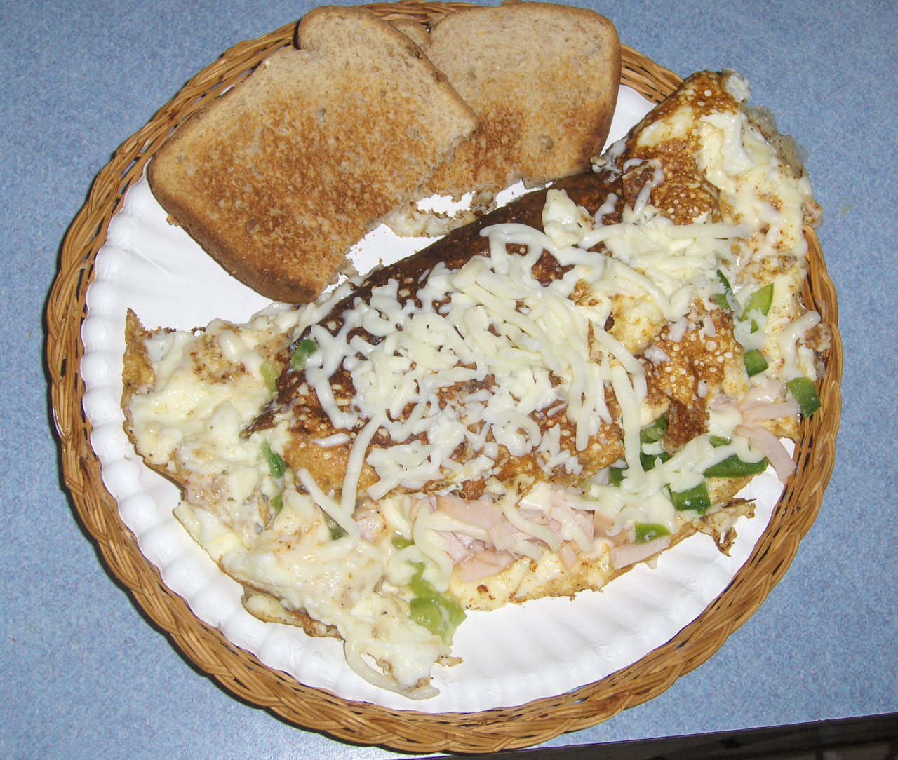 Omelet and toast cooked