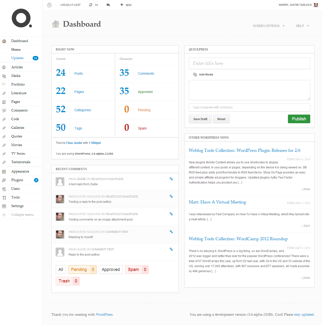 Screenshot of the DevPress Dashboard plugin