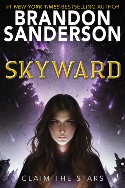 Skyward book cover, feature a teen girl with a view of space behind her.