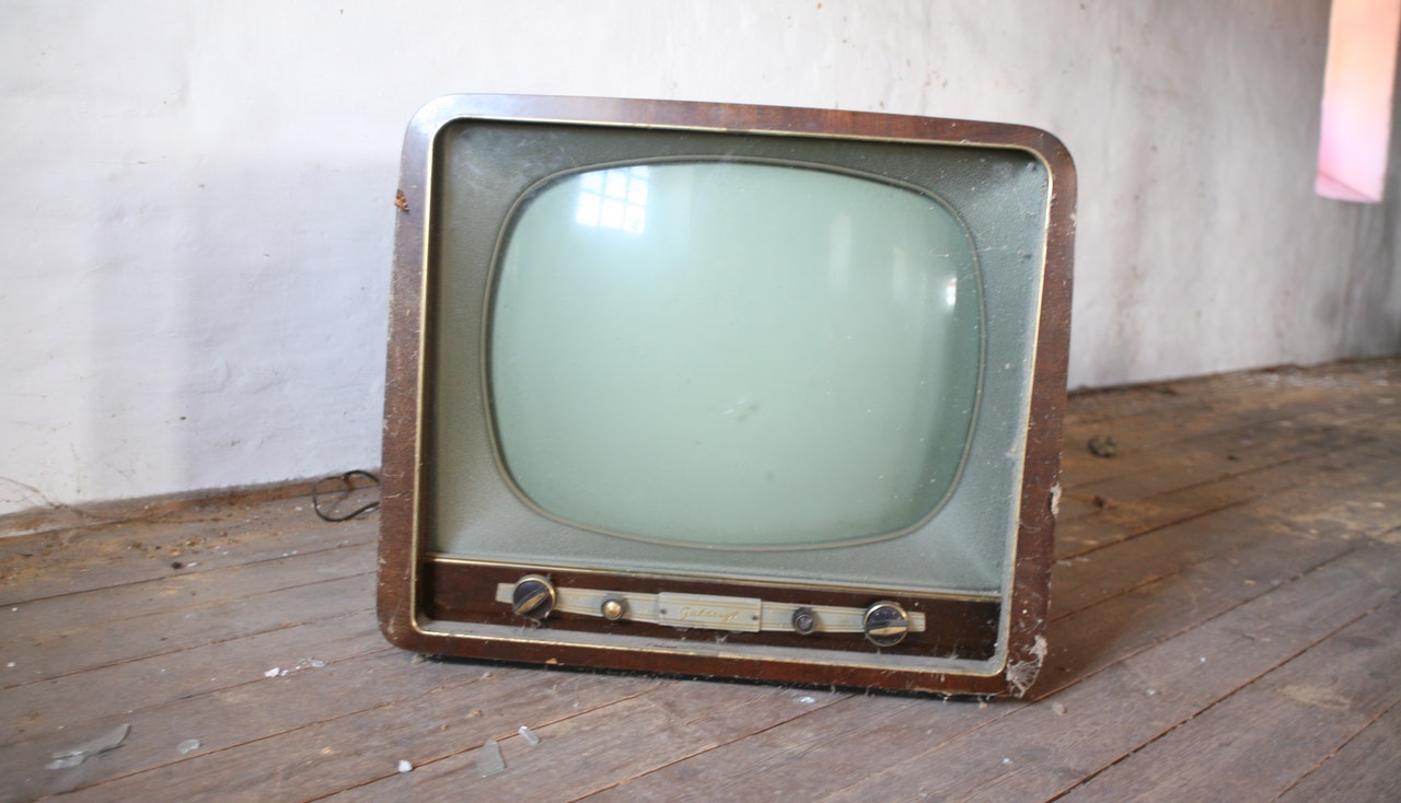 Vintage brown television.