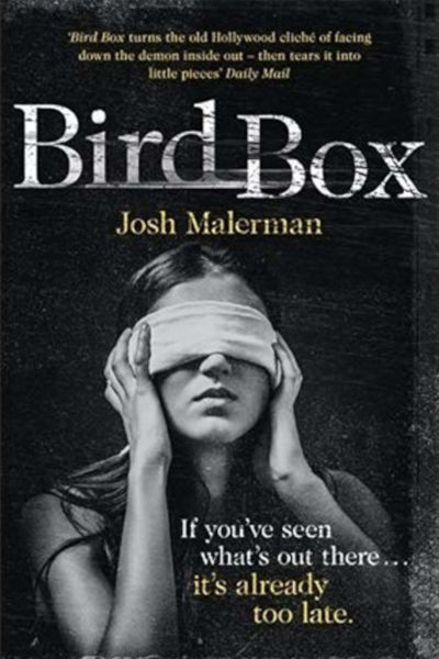 Cover of the Bird Box novel with a blindfolded woman.