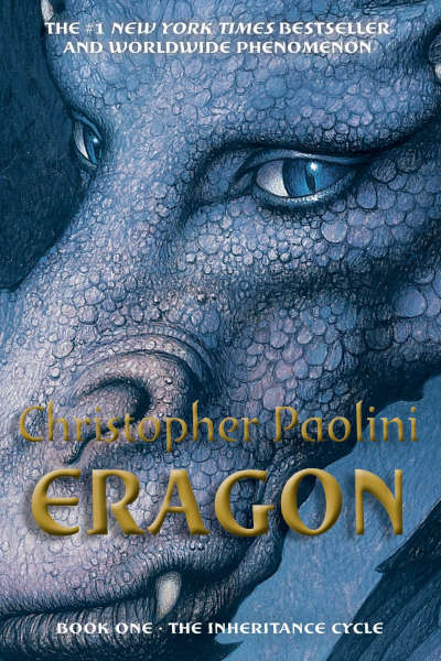 Eragon book cover with Saphira, a blue dragon.