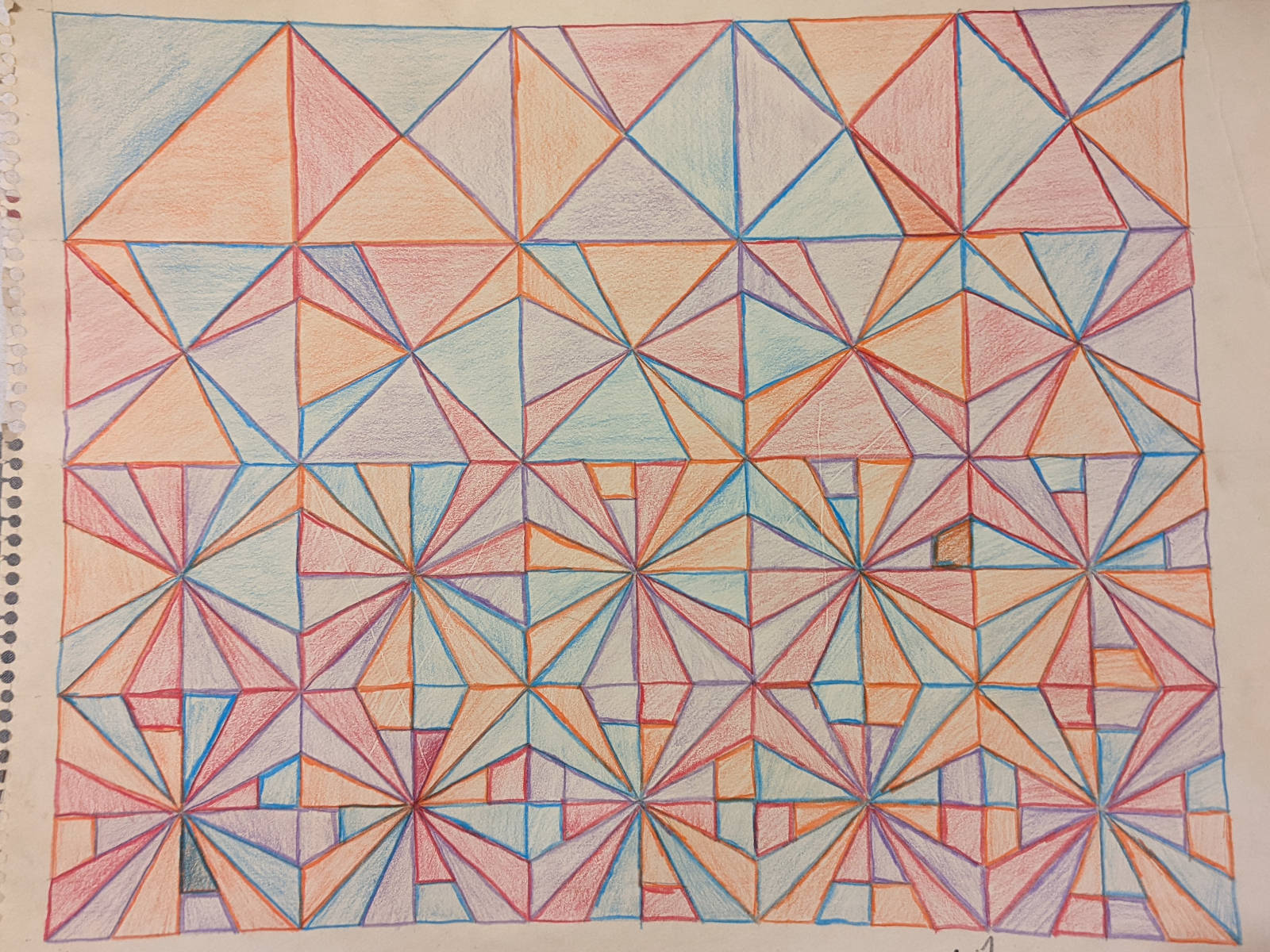 Pattern that starts as a diagonal line from one square, adding a new line for each box in a 4 by 4 grid of boxes.