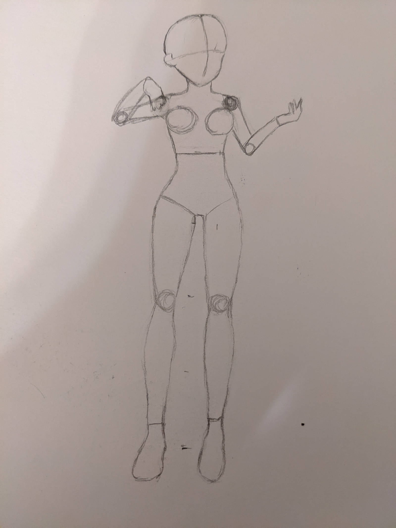 Penciled outline of female drawing.
