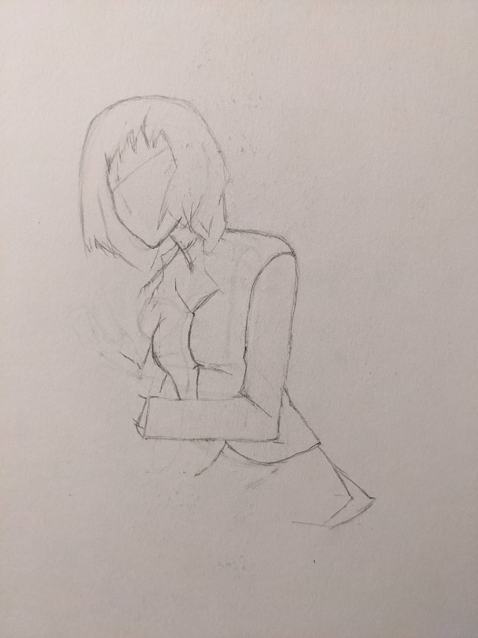 Initial rough sketch of a girl sitting.