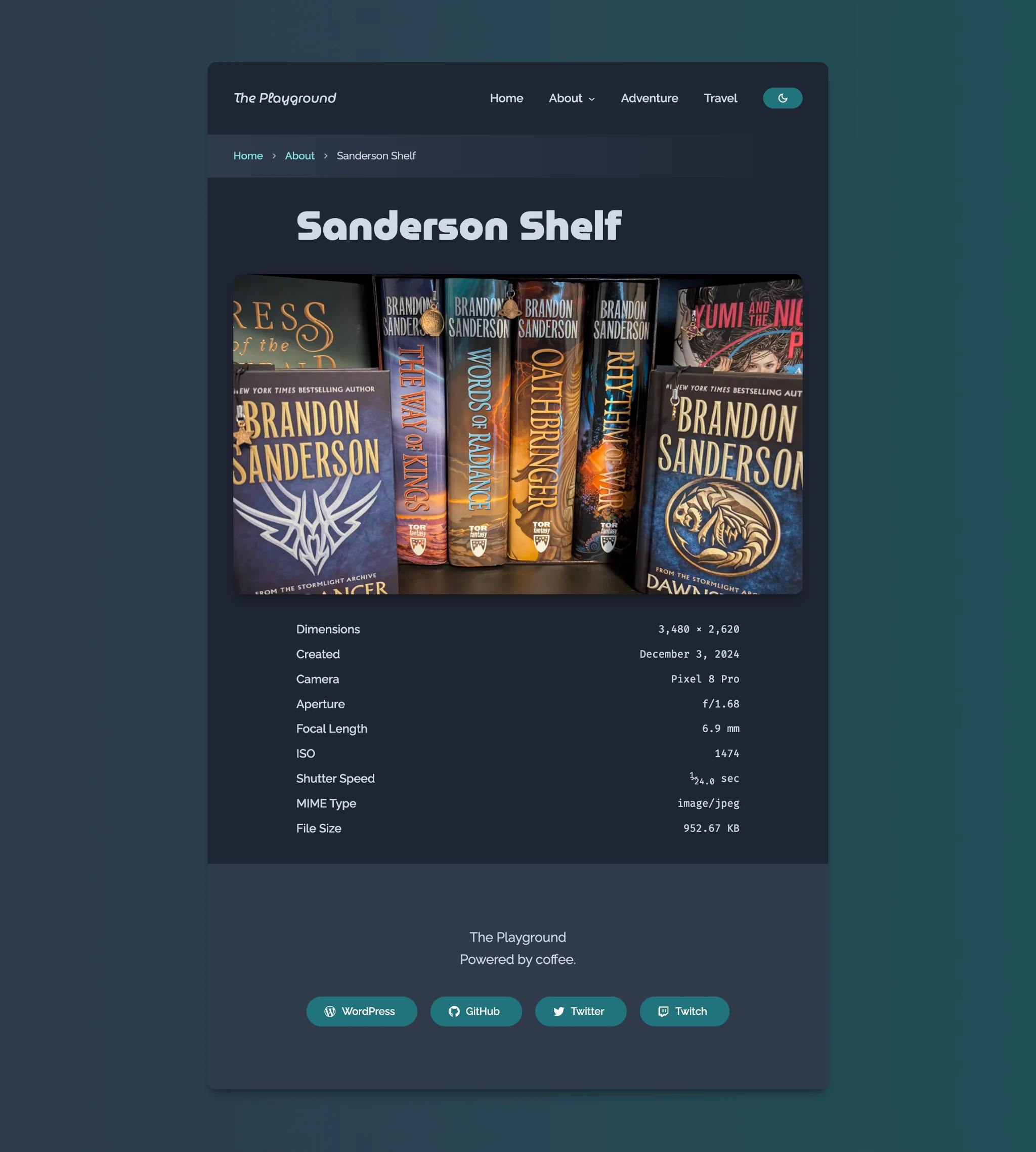 Screenshot of an image attachment page that shows books on a bookshelf and a list of metadata about the photo below.