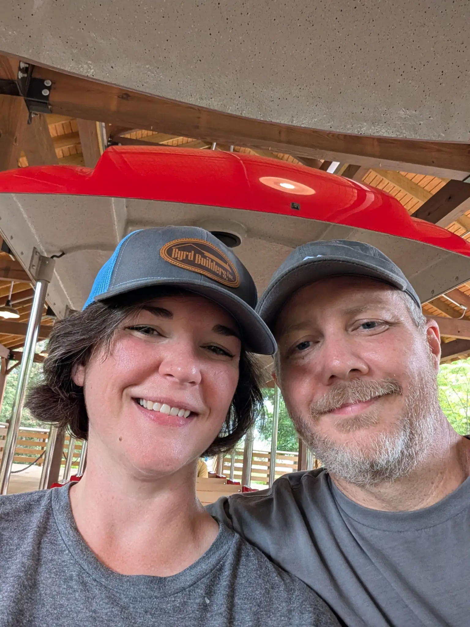 Ashley and Justin on a train.