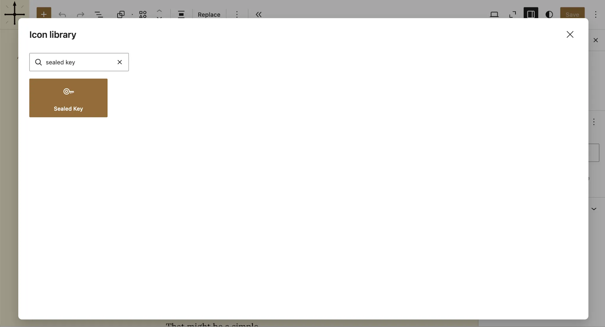 Screenshot of the WordPress Icon Library with a sealed key icon being shown.